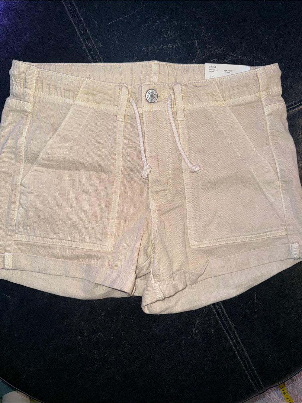 Women's Cream Denim Drawstring Utility Shorts size 8 NWT